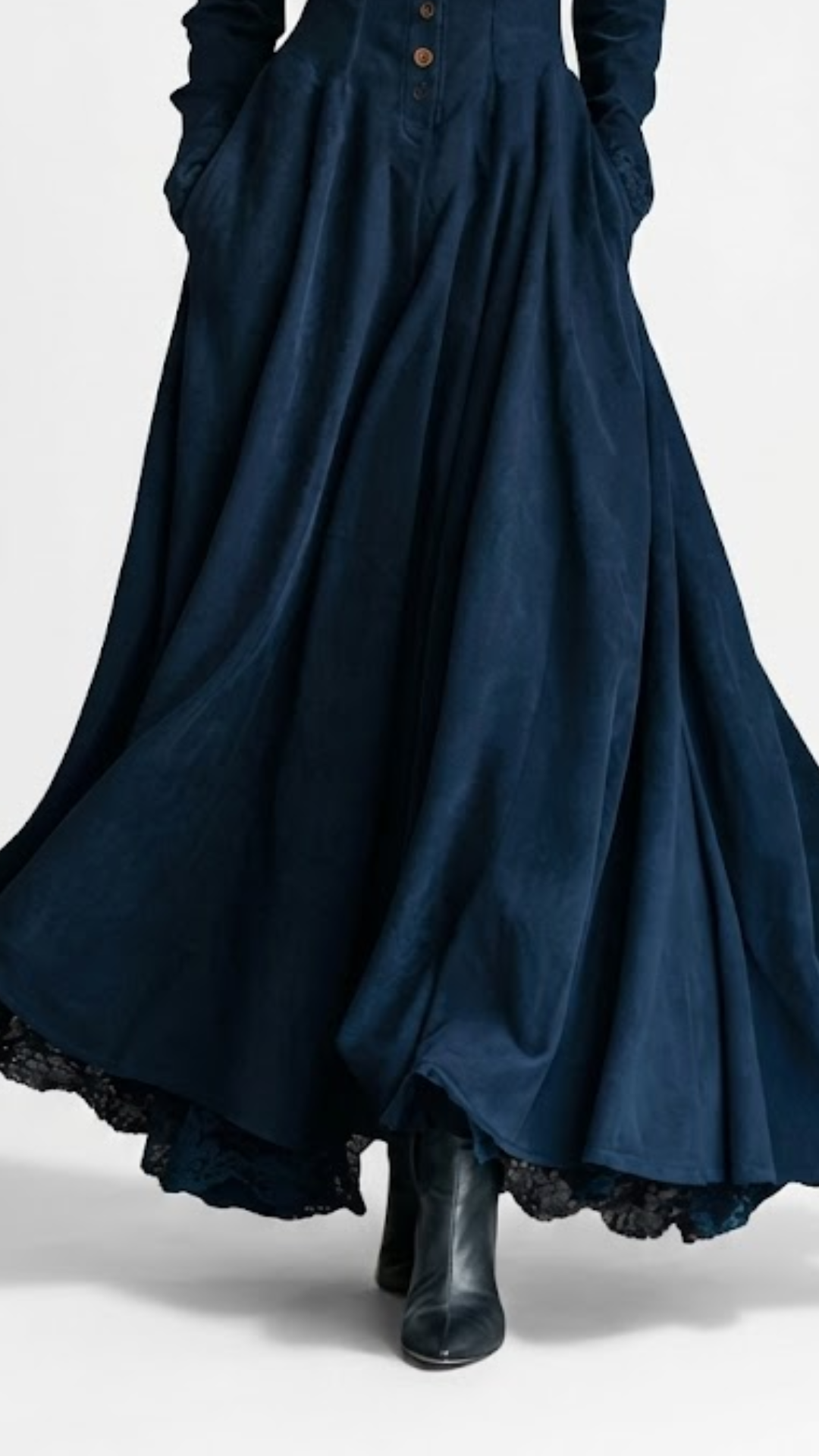 VERONICA| VESTIDO LARGO CON CUELLO CAMISERO Y ENCAJE