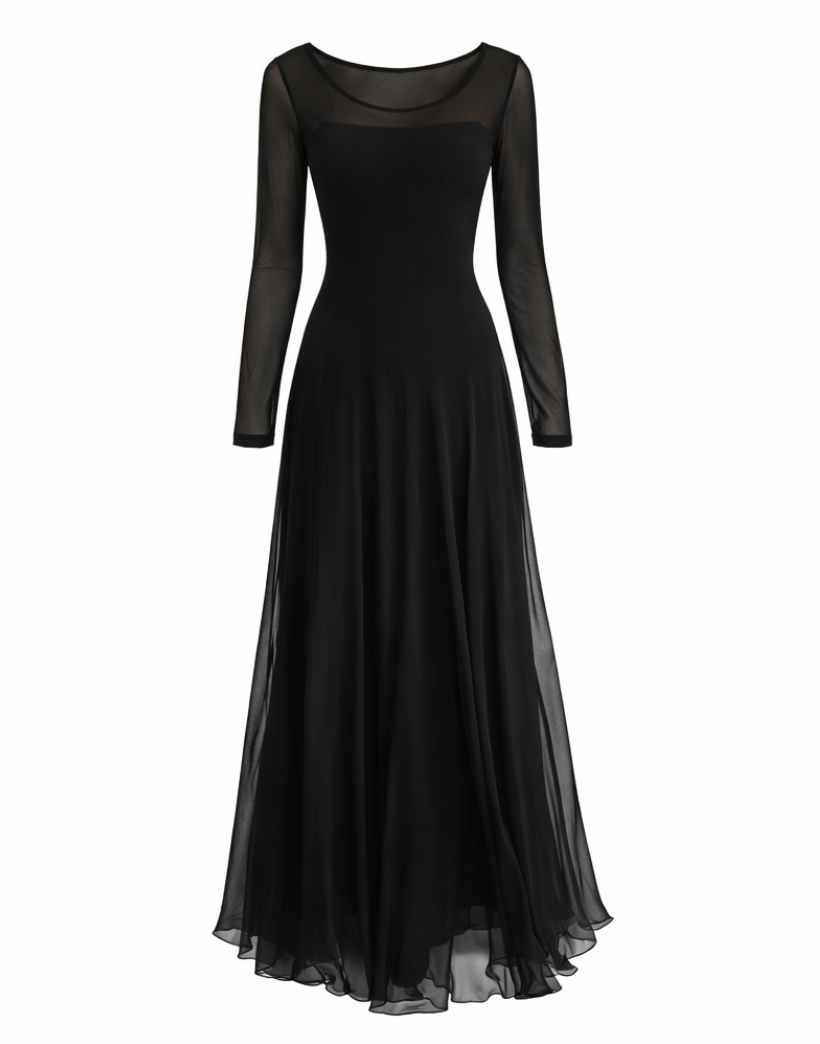 Vestido largo holgado en tul negro