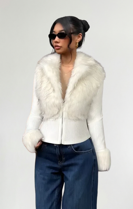 Mercedes | Chaqueta de piel de punto con parche de lujo