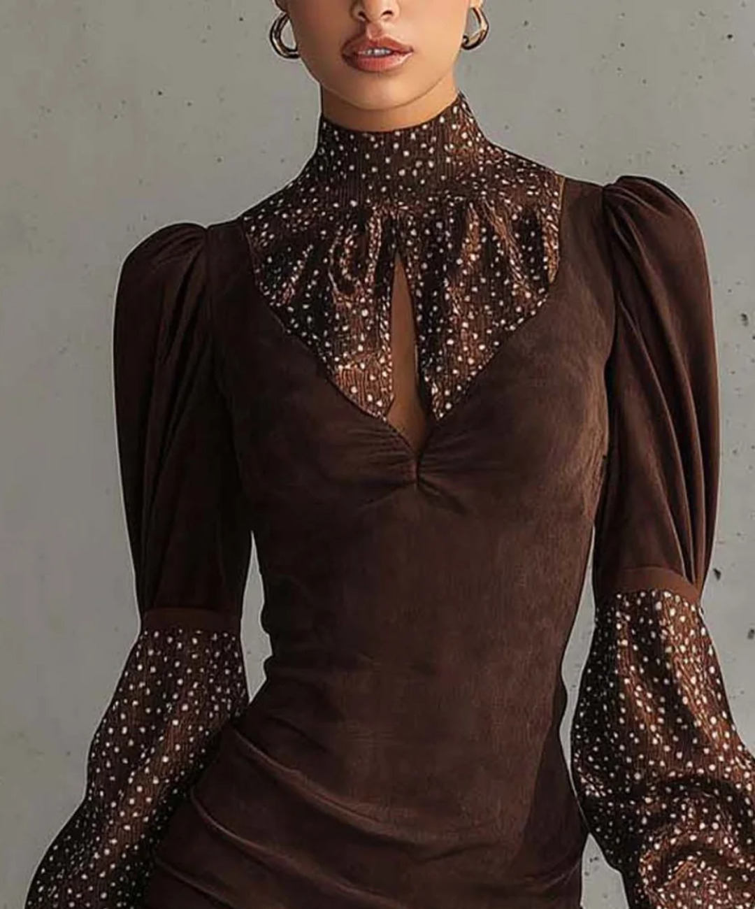 Dalia - Vestido de ante sintético con lunares de satén