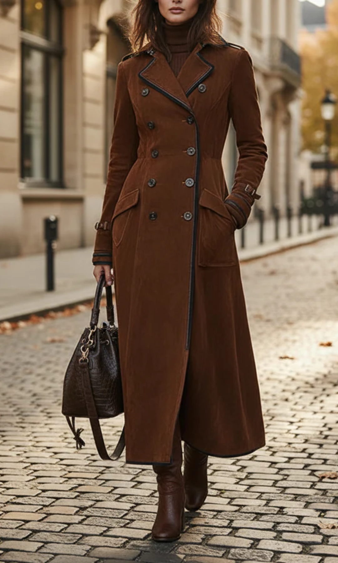 Ana™ - Chaqueta larga de ante vegano