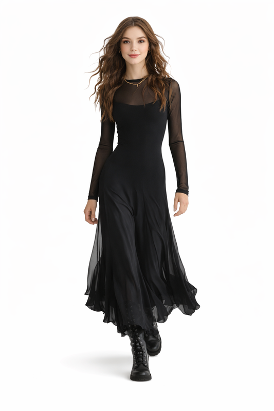 Vestido largo holgado en tul negro