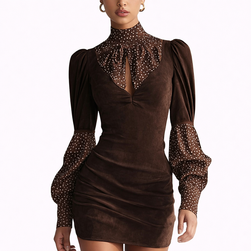 Dalia - Vestido de ante sintético con lunares de satén